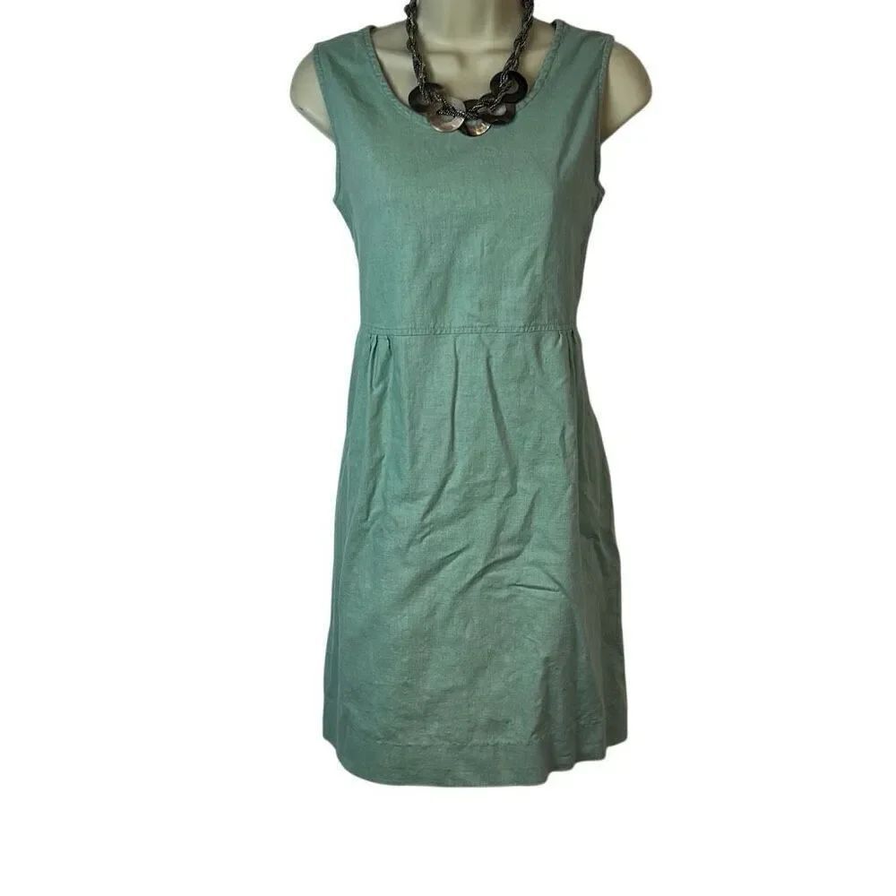 WilliWear Vintage Linen Blend Sage Green Sleeveless Shift Dress Size 8